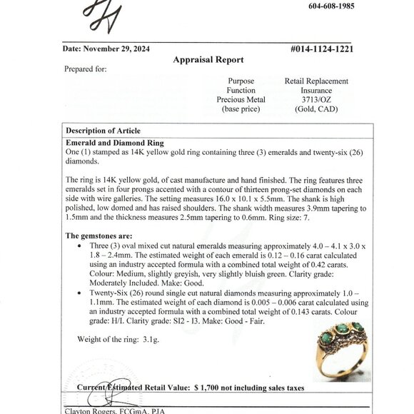 Vintage Ladies' 14kt Yellow Gold Emerald and Diamond Ring, Size 7 Birthday Gift - Picture 9 of 9